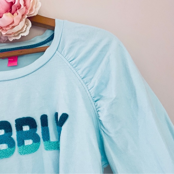 Lilly Pulitzer Aldean Lightweight Sweatshirt Bubbly Aqua Blue Medium - Picture 8 of 12